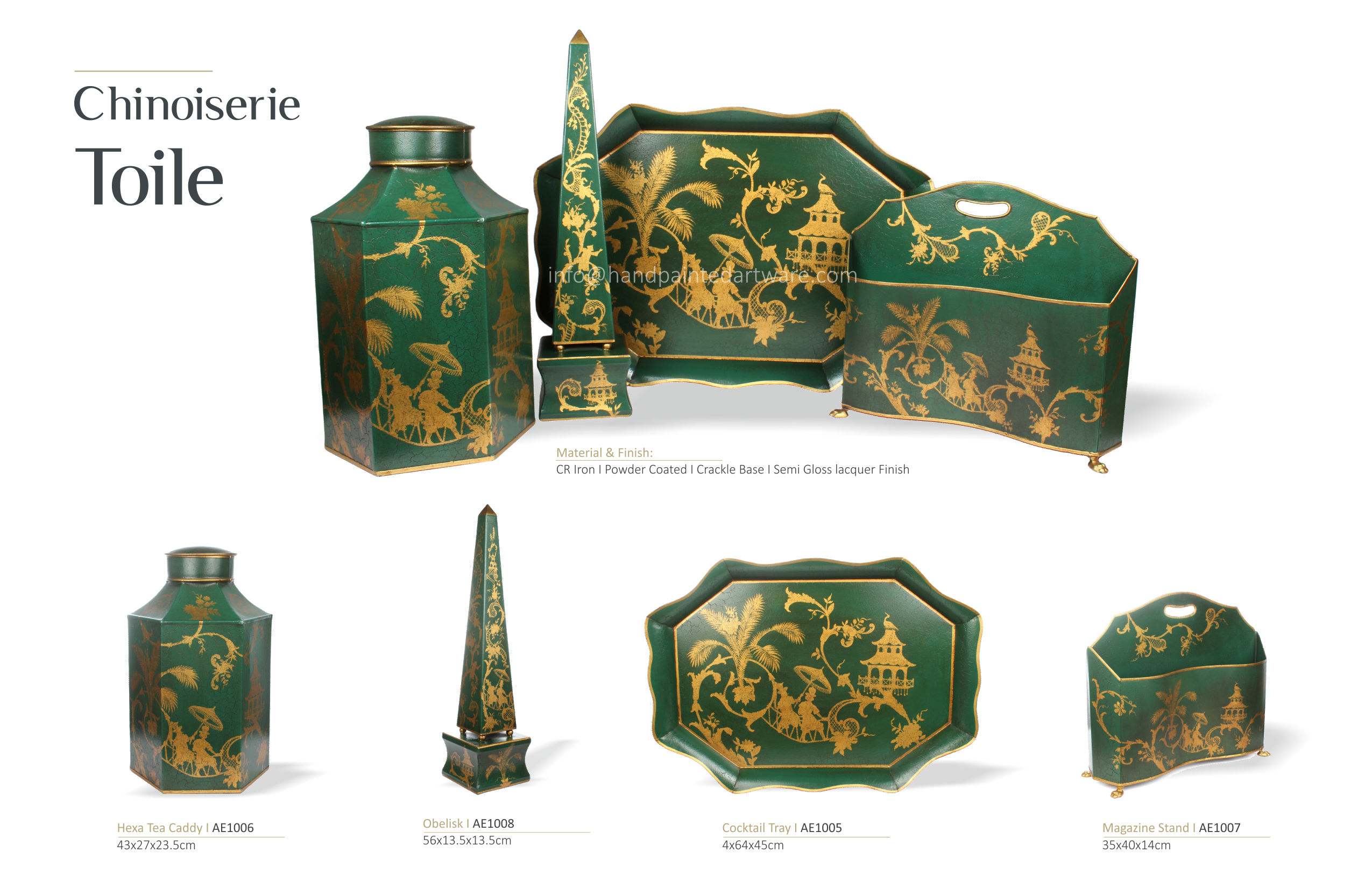 green chinoiserie hand painted tole tray