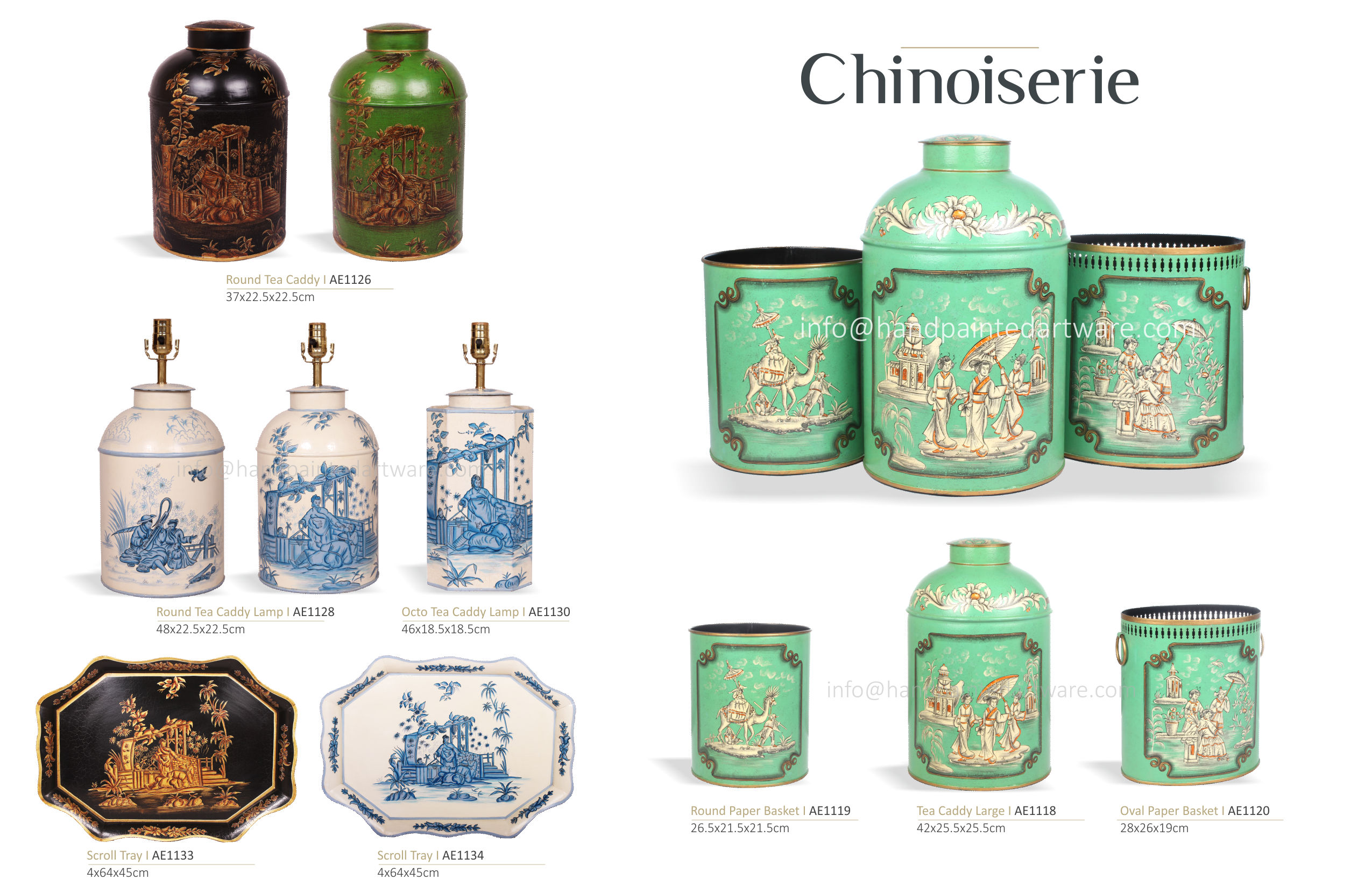 chinoiserie toile hand painted toleware decorative accessories