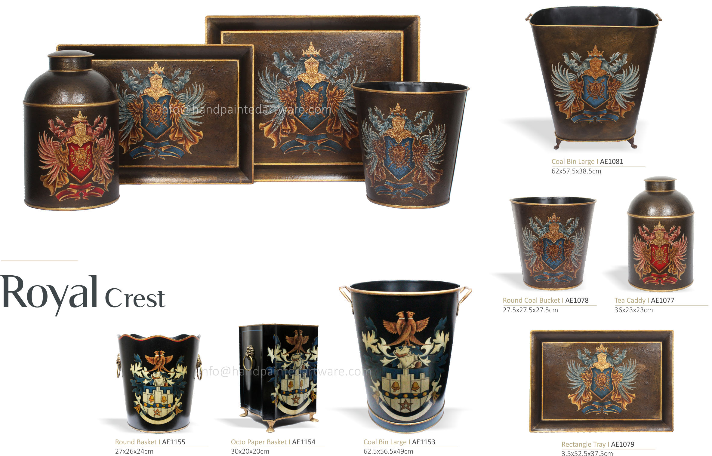hand painted royal coat of arms toleware tray and tea caddy