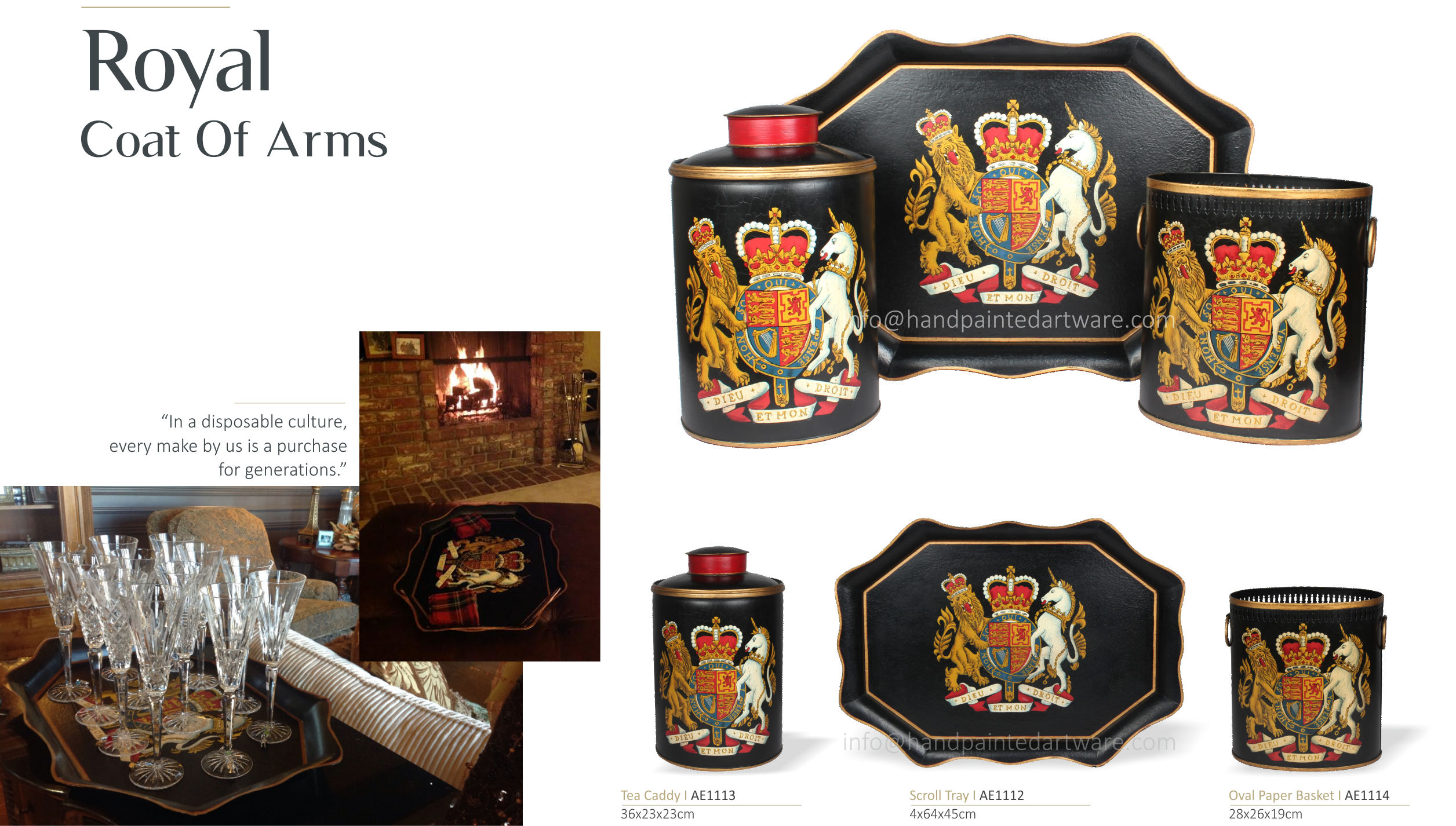 royal coat of arms hand painted toleware tea containers