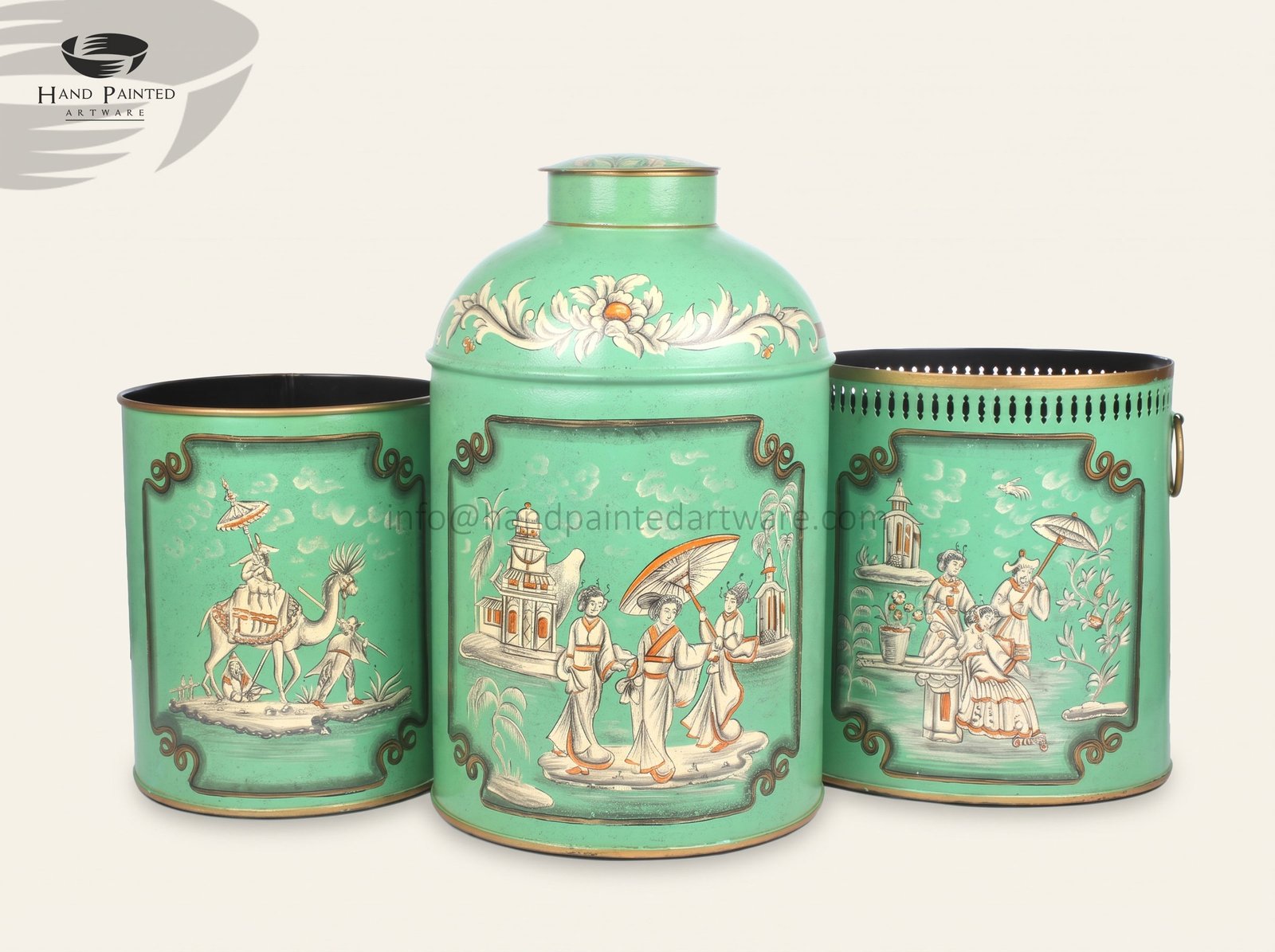 Hand-painted toleware tea caddy lamp